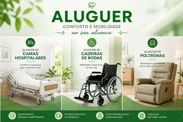 aluguer de camas hospitalares, cadeiras de rodas e poltronas